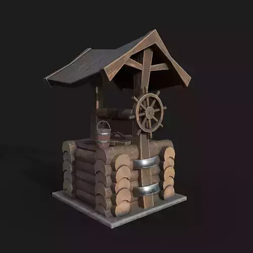 Wooden draw-well Low-poly 3D model