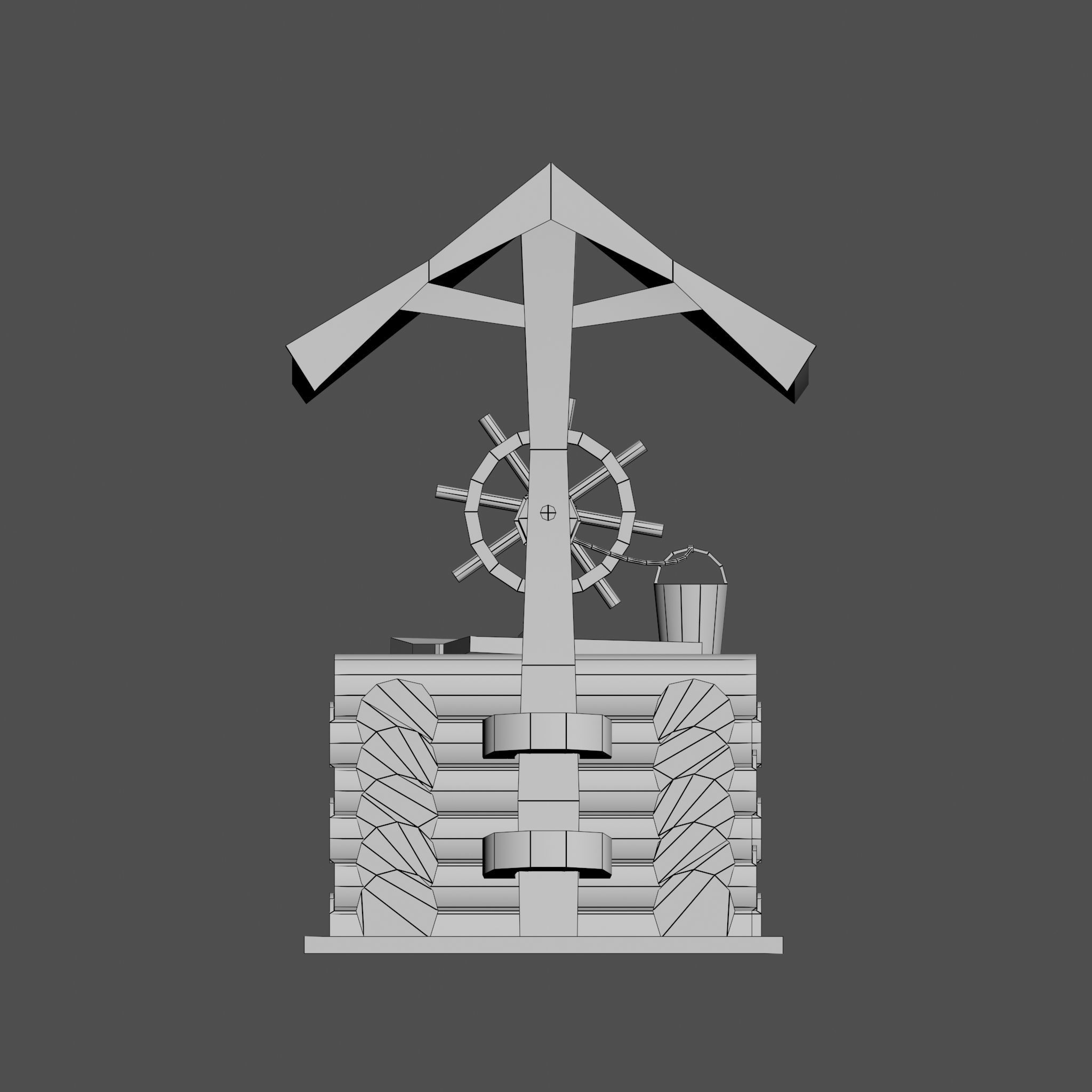 Wooden draw-well Low-poly 3D model_14