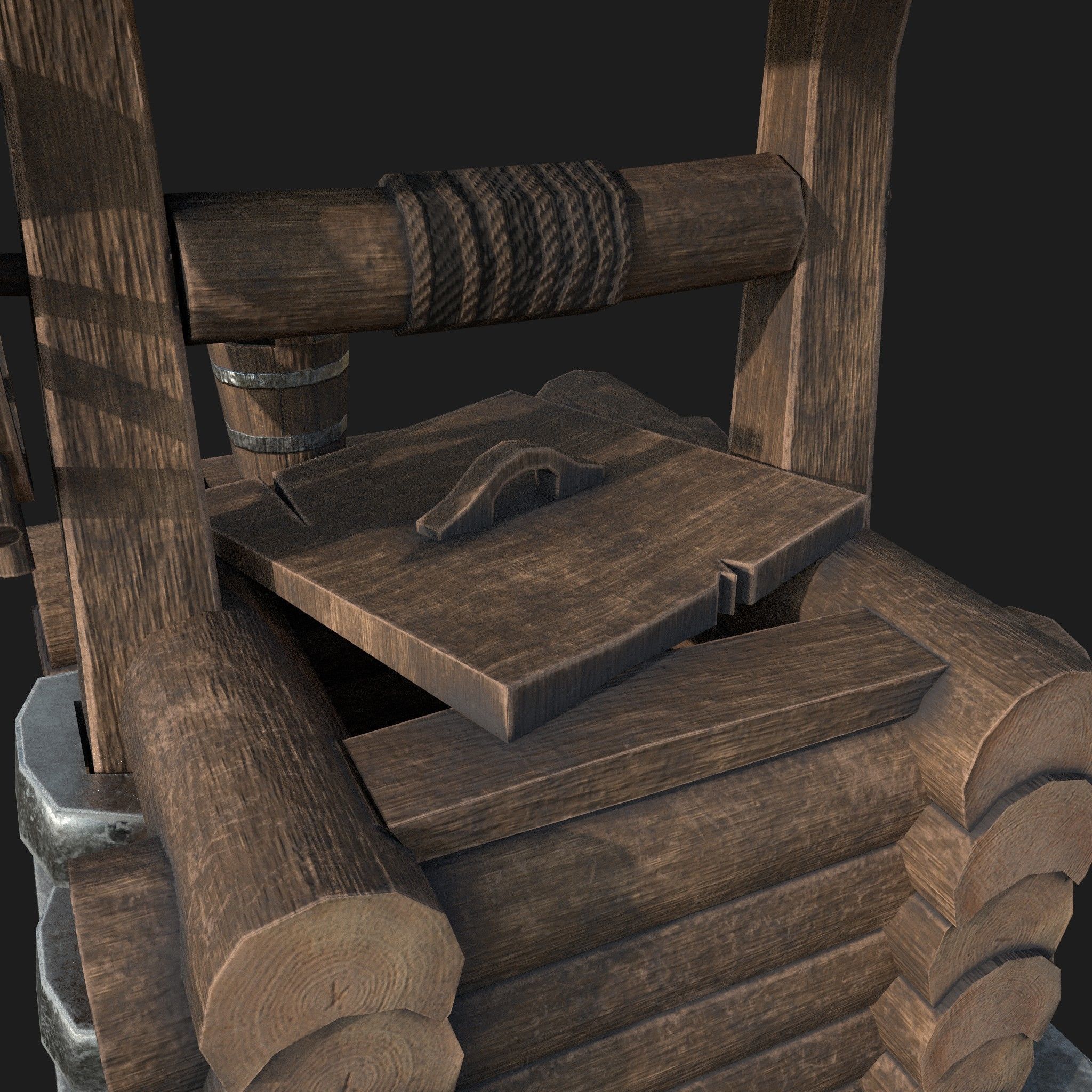 Wooden draw-well Low-poly 3D model_10