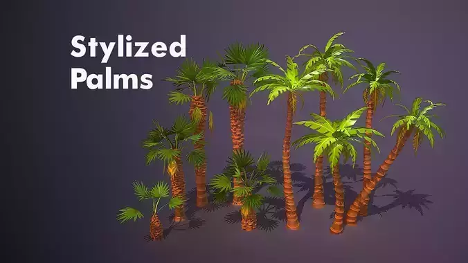 Stylized Palm Trees Pack Low-poly 3D model