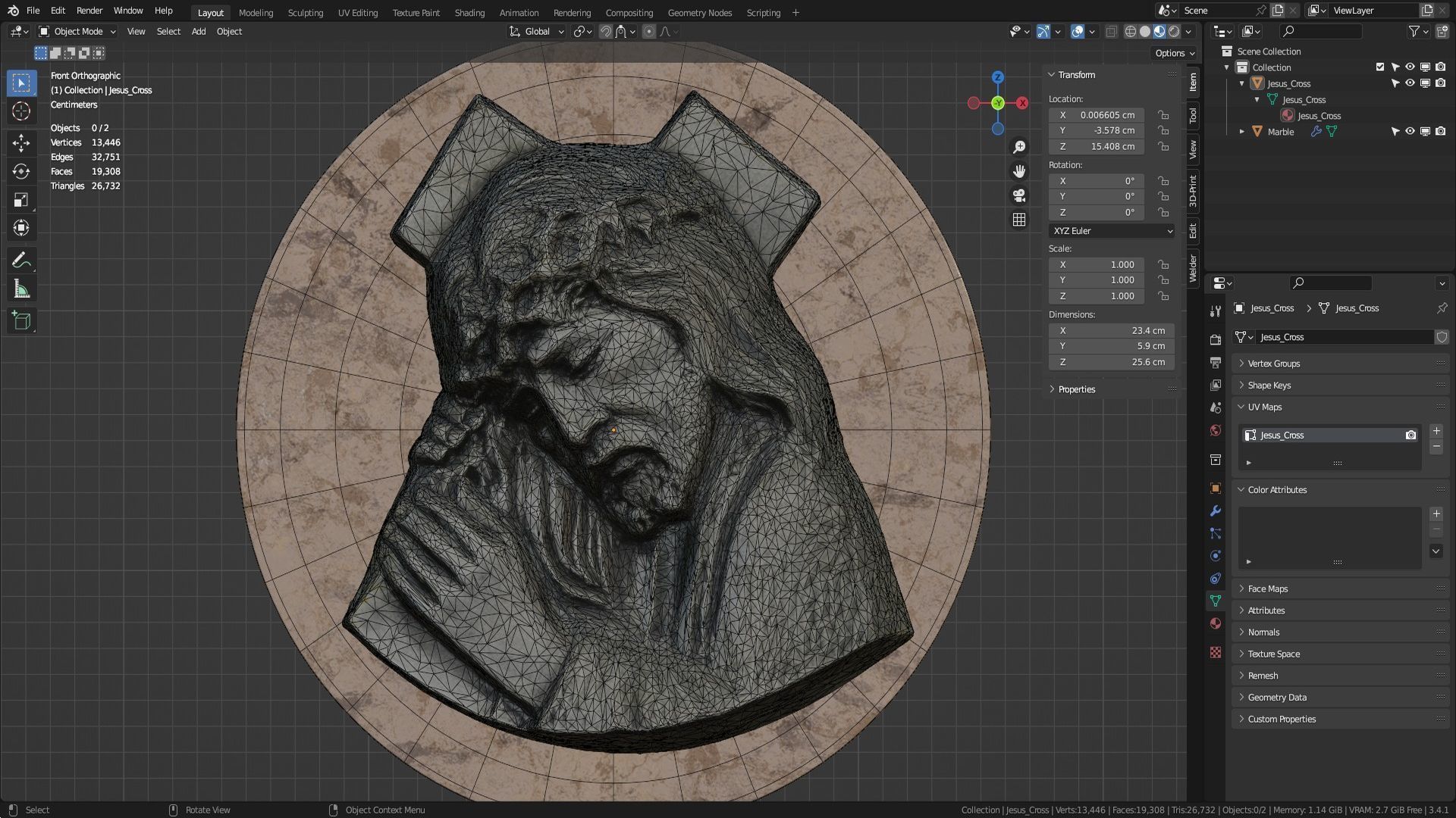 Jesus with a cross bas-relief Low-poly 3D model_35
