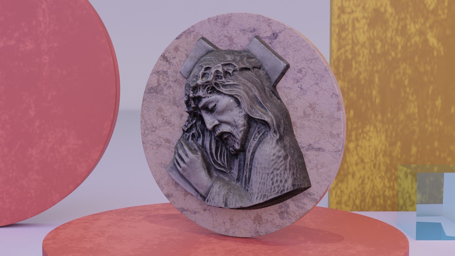 Jesus with a cross bas-relief Low-poly 3D model_5
