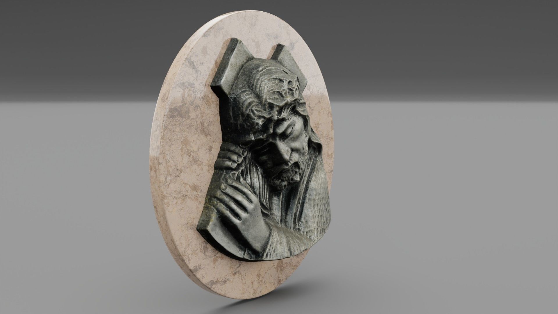 Jesus with a cross bas-relief Low-poly 3D model_29