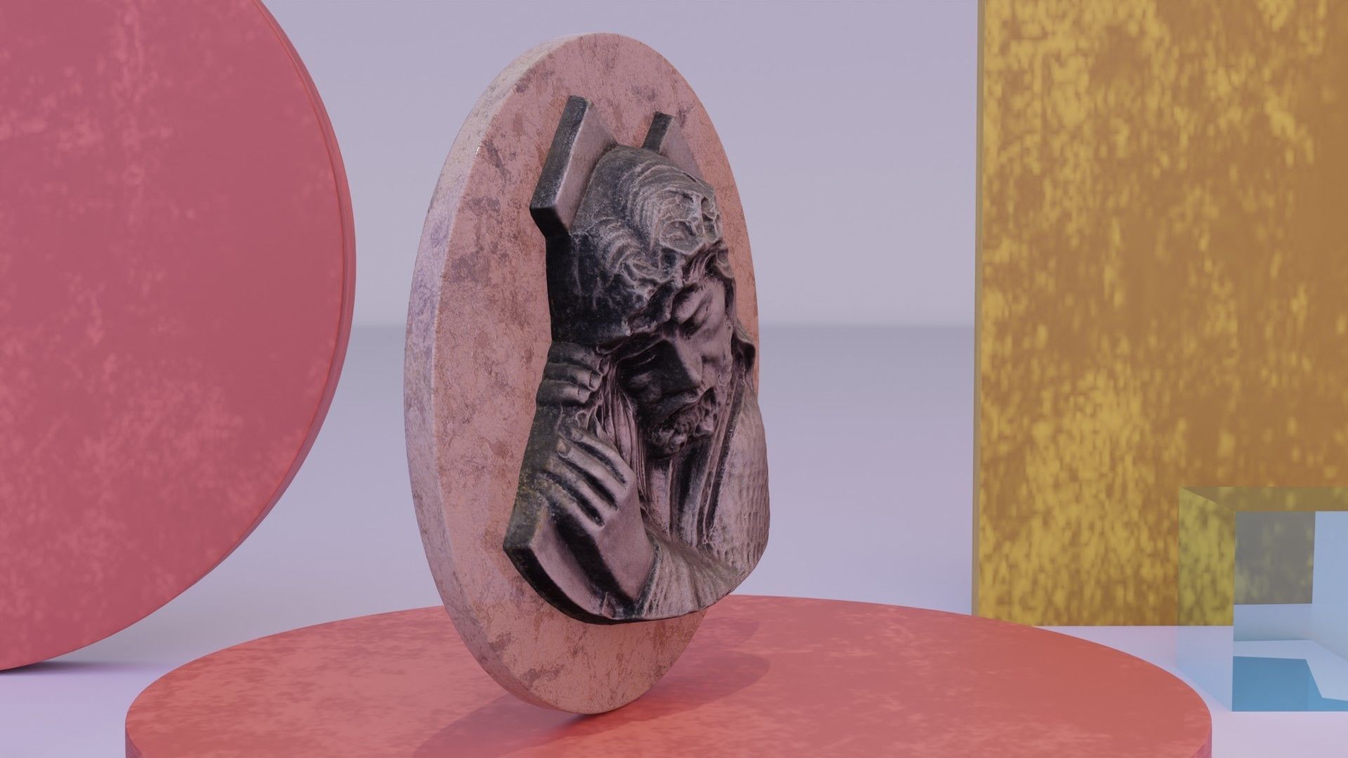 Jesus with a cross bas-relief Low-poly 3D model_10