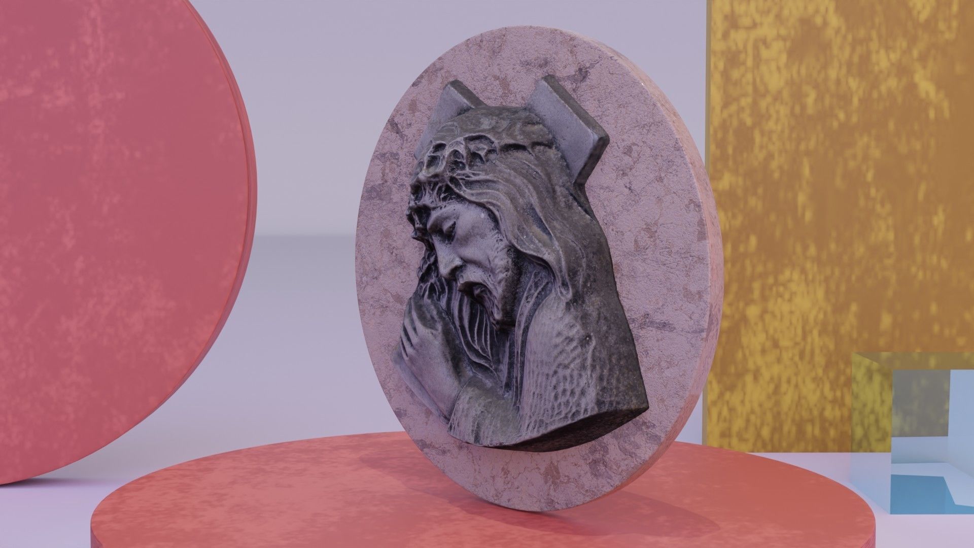 Jesus with a cross bas-relief Low-poly 3D model_4