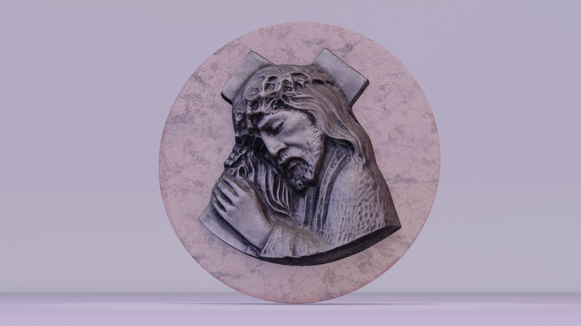 Jesus with a cross bas-relief Low-poly 3D model_16