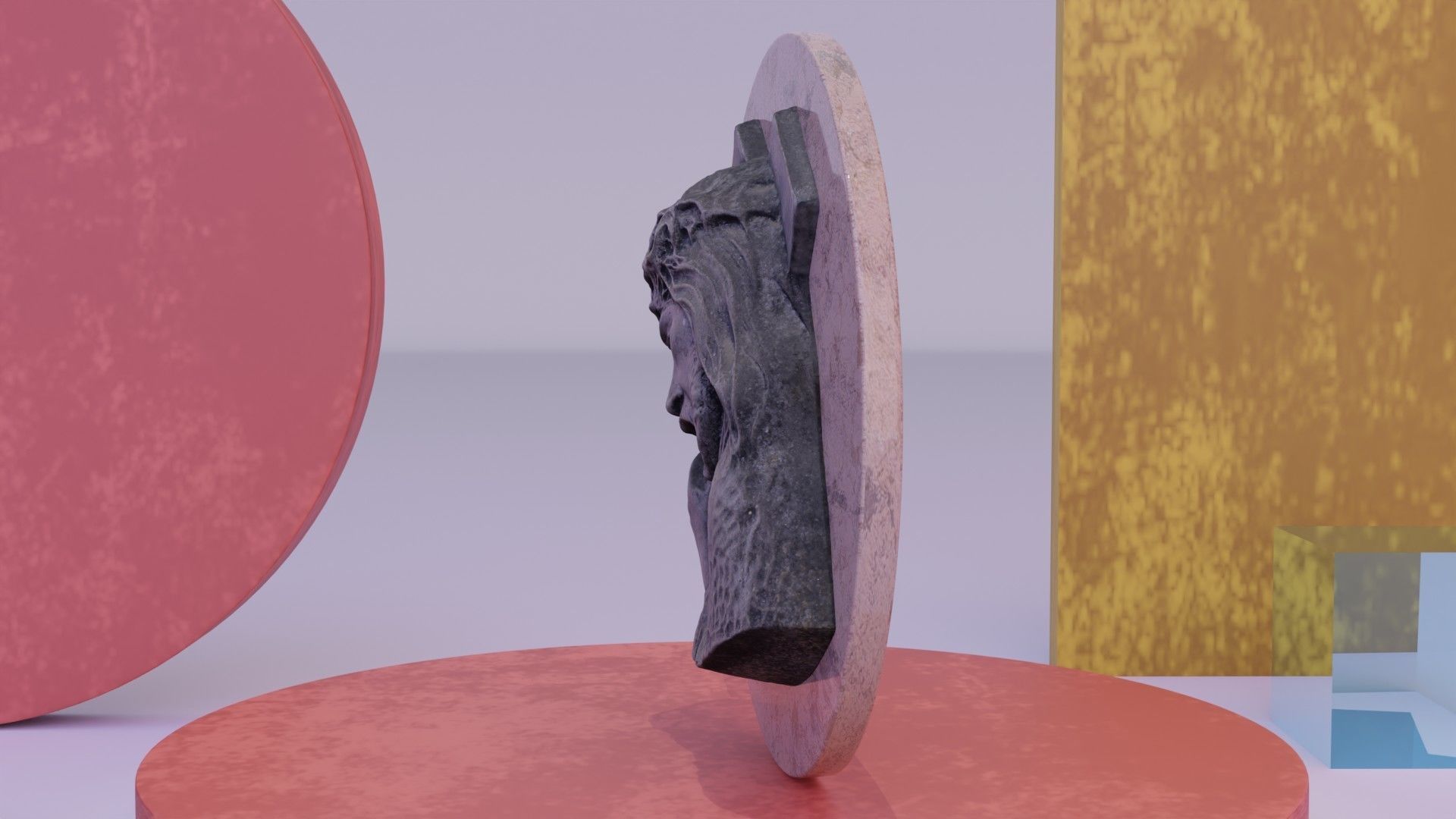 Jesus with a cross bas-relief Low-poly 3D model_2