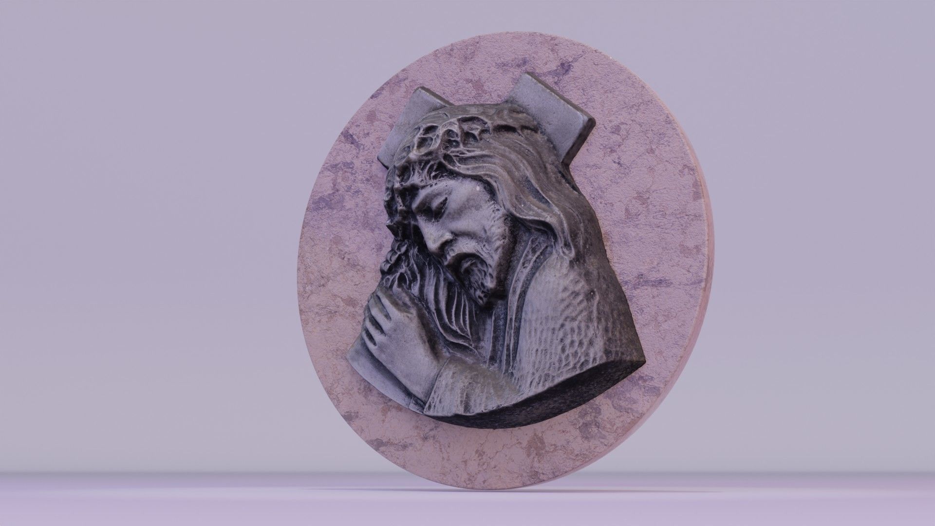 Jesus with a cross bas-relief Low-poly 3D model_15