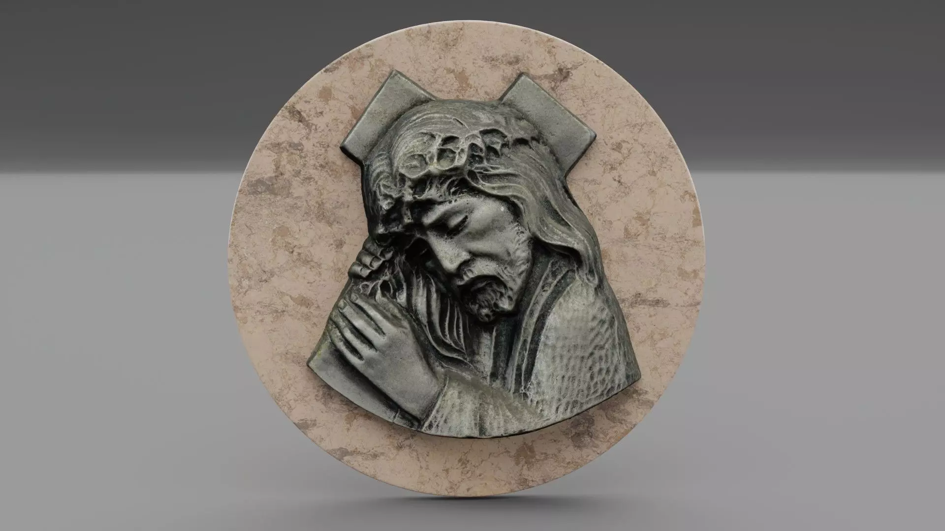 Jesus with a cross bas-relief Low-poly 3D model_0