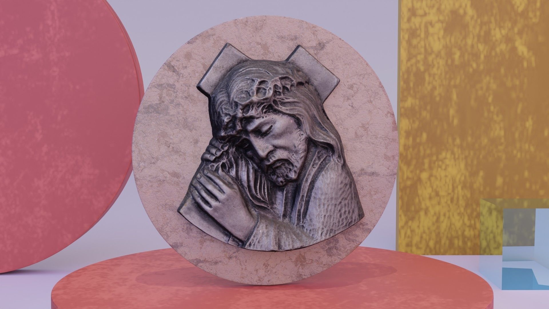 Jesus with a cross bas-relief Low-poly 3D model_7