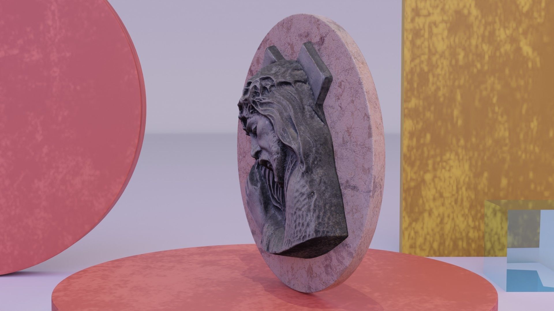Jesus with a cross bas-relief Low-poly 3D model_3