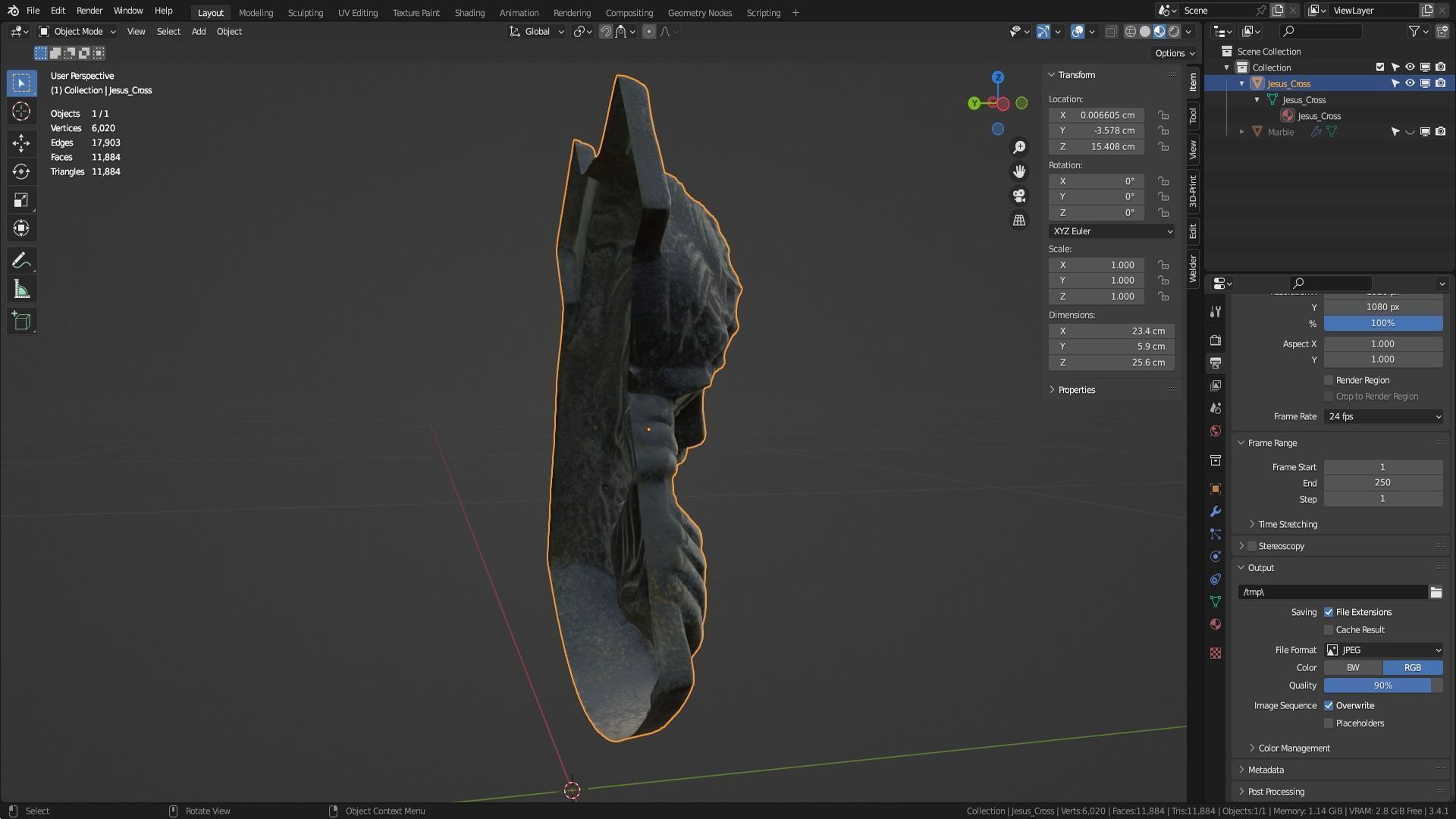 Jesus with a cross bas-relief Low-poly 3D model_37