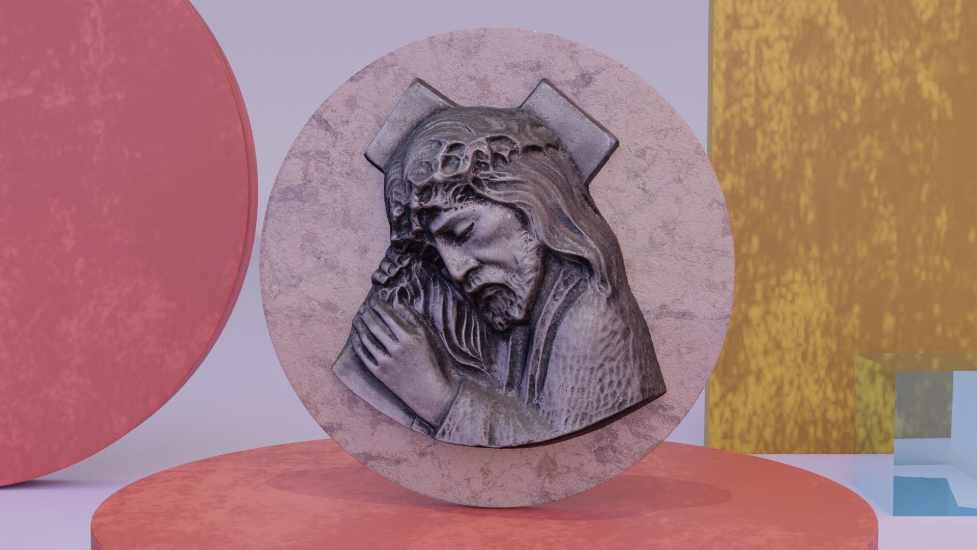 Jesus with a cross bas-relief Low-poly 3D model_6