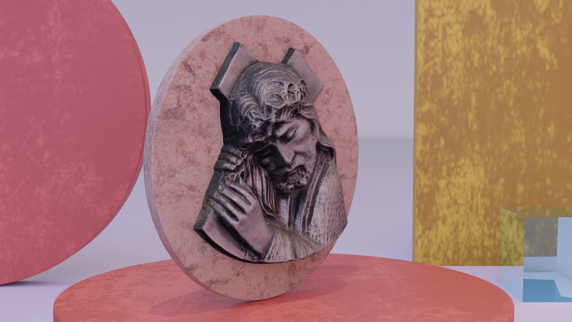 Jesus with a cross bas-relief Low-poly 3D model_9