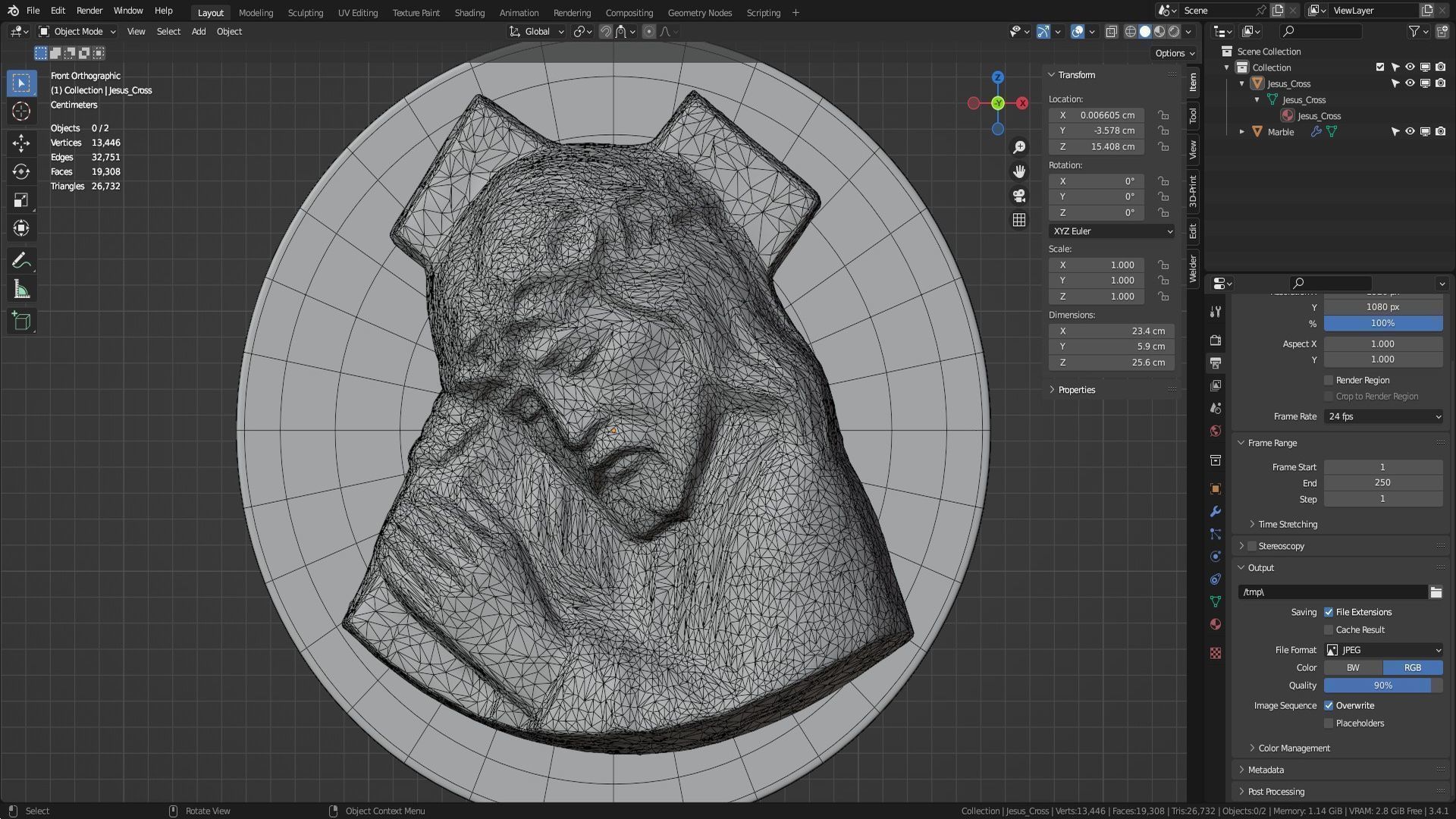 Jesus with a cross bas-relief Low-poly 3D model_36