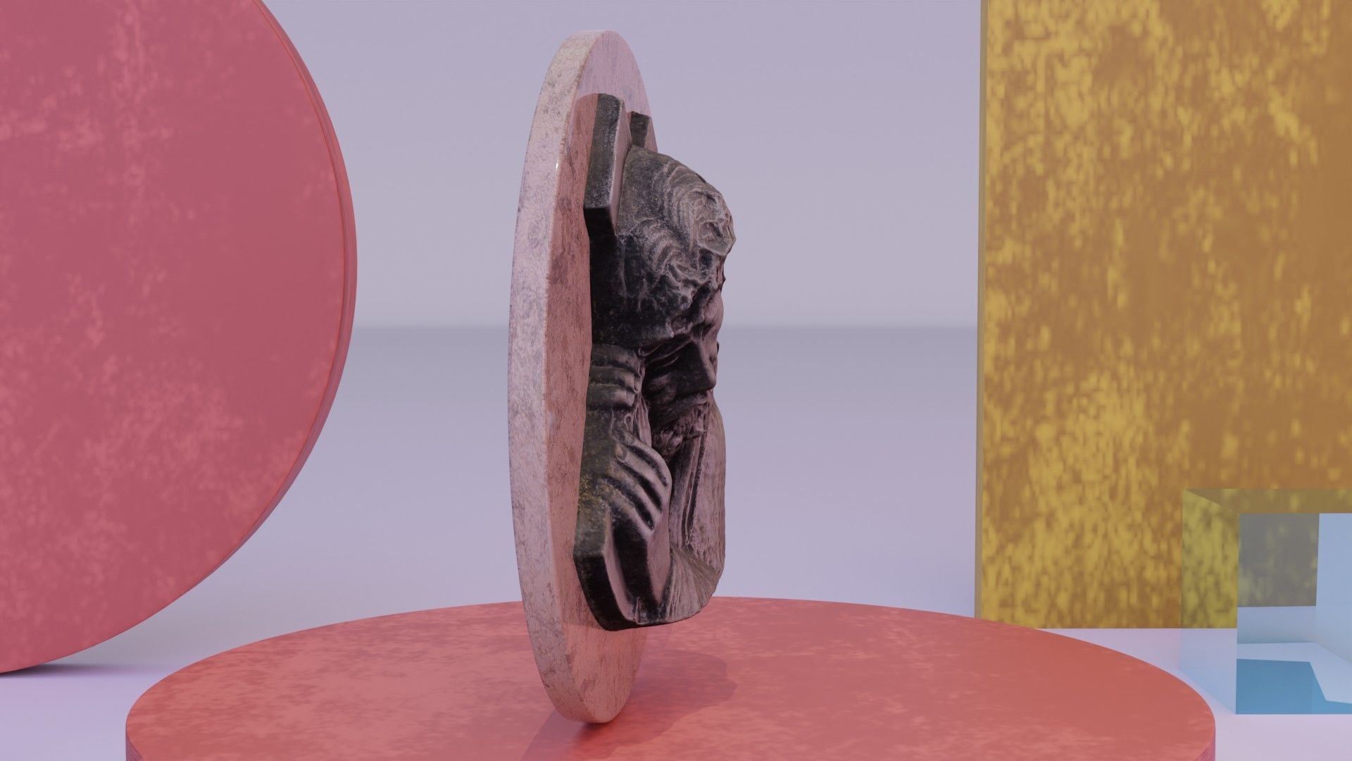 Jesus with a cross bas-relief Low-poly 3D model_11