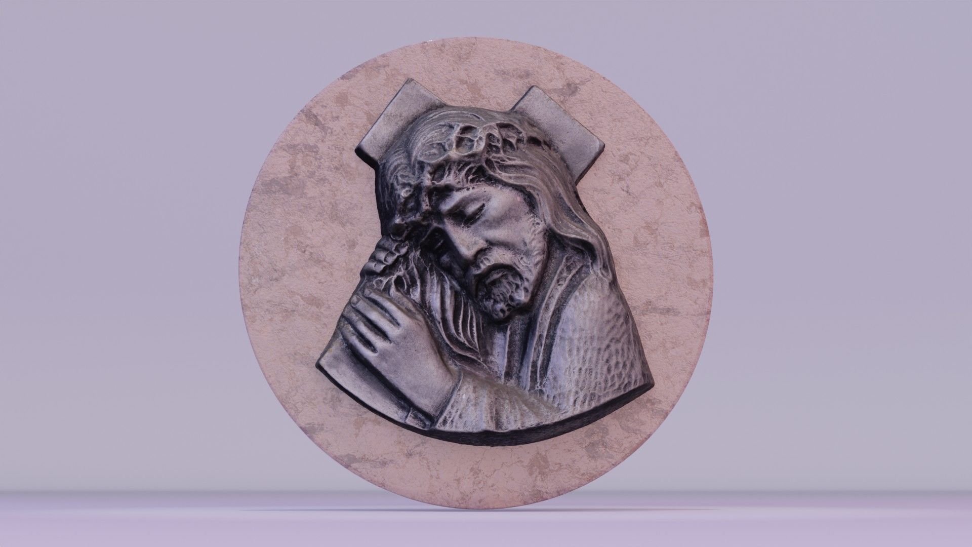 Jesus with a cross bas-relief Low-poly 3D model_17