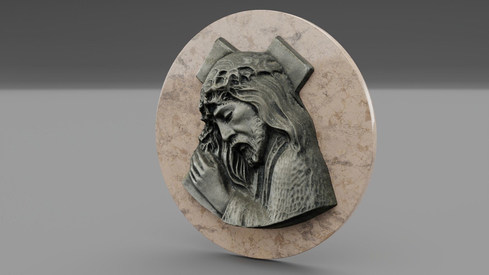 Jesus with a cross bas-relief Low-poly 3D model_25