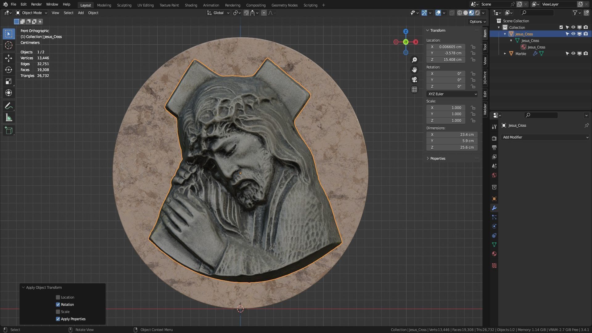 Jesus with a cross bas-relief Low-poly 3D model_34