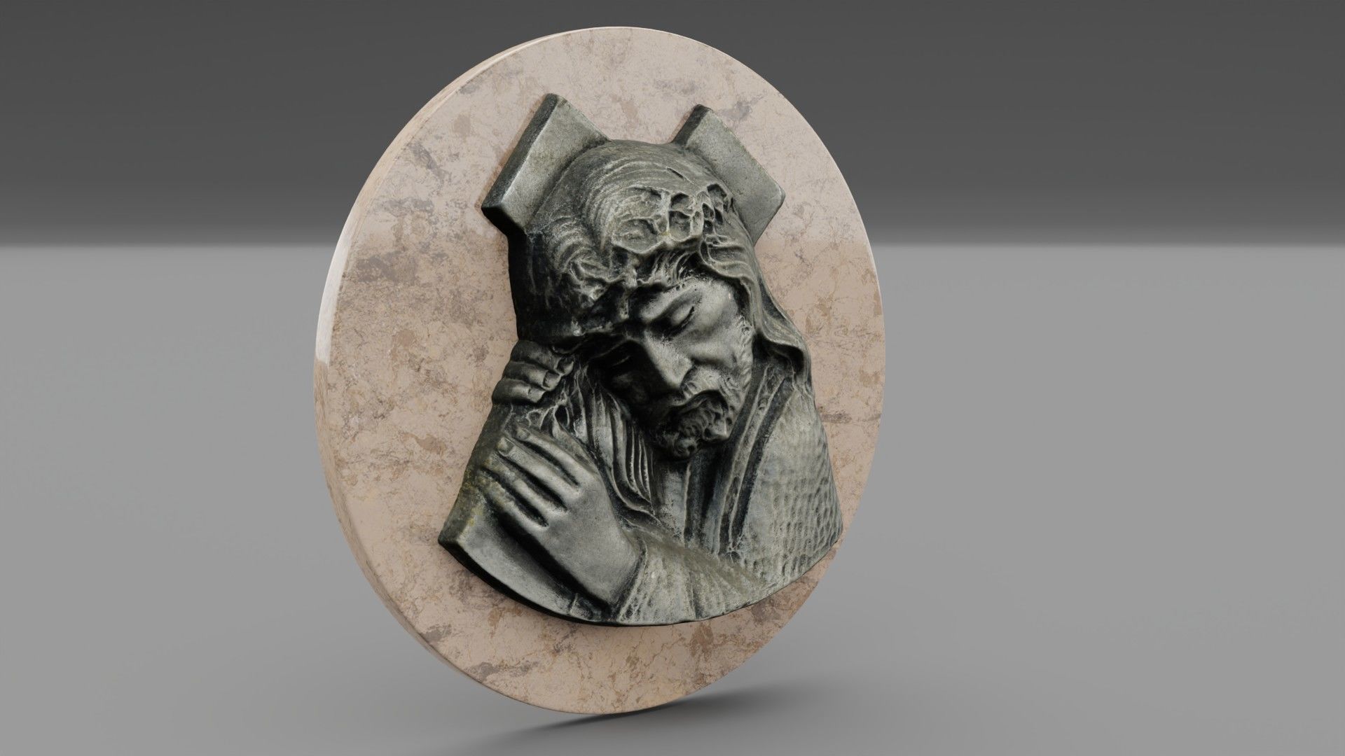Jesus with a cross bas-relief Low-poly 3D model_28