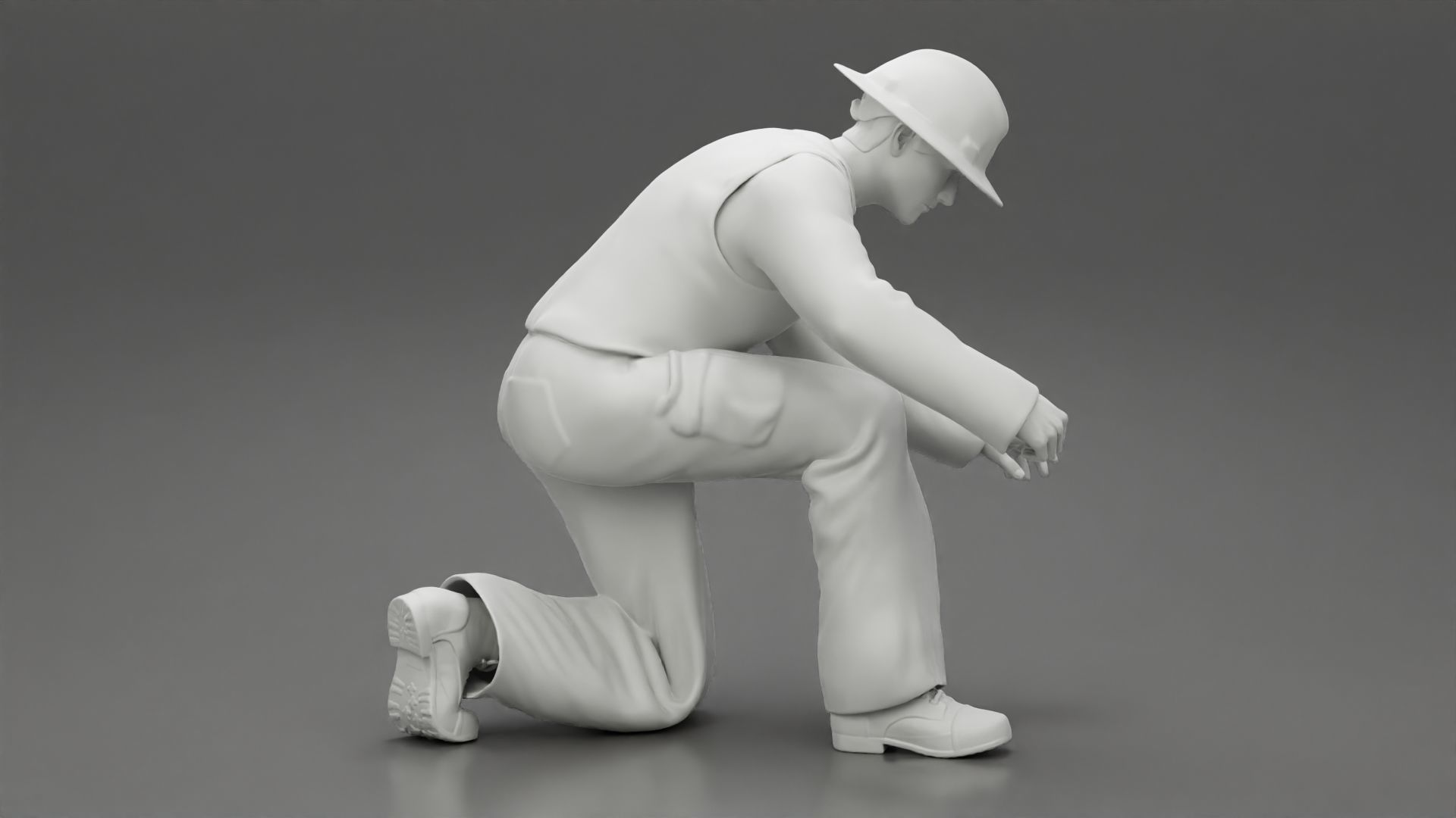 Industry worker sitting and fixing technical issues 3D print model_9