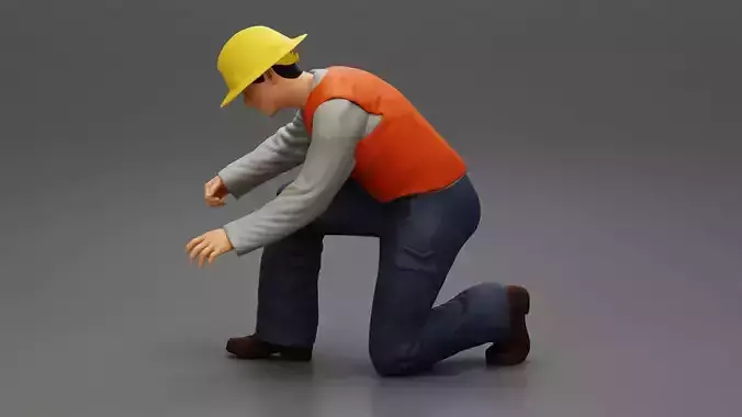 Industry worker sitting and fixing technical issues 3D print model