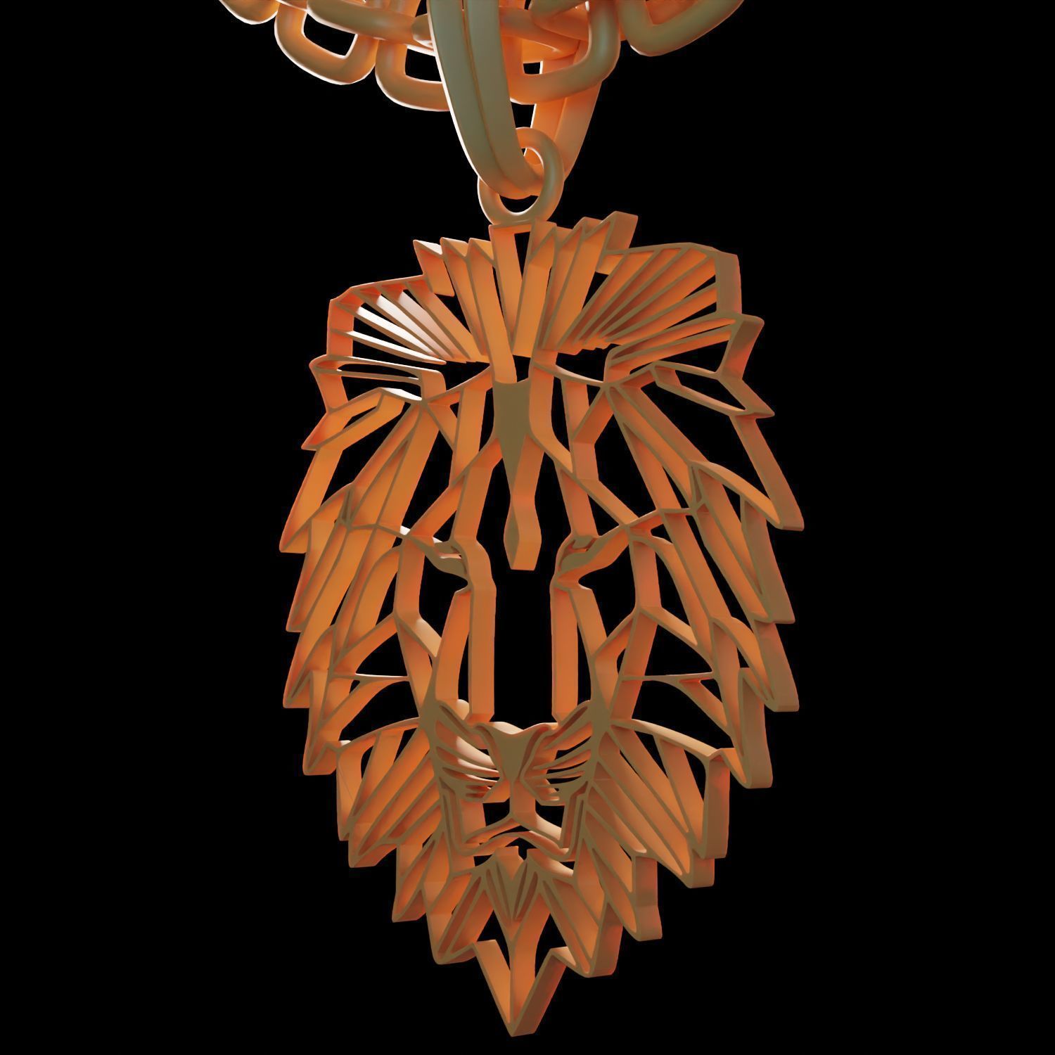 Feline Lion Stylized Pendant Amulet Necklace Design 3D print model_11