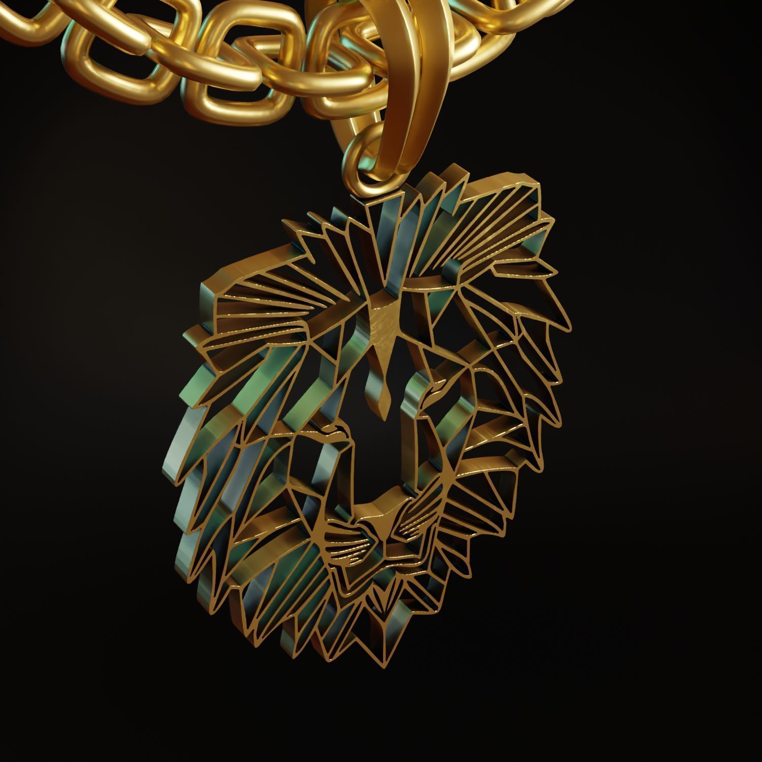 Feline Lion Stylized Pendant Amulet Necklace Design 3D print model_6