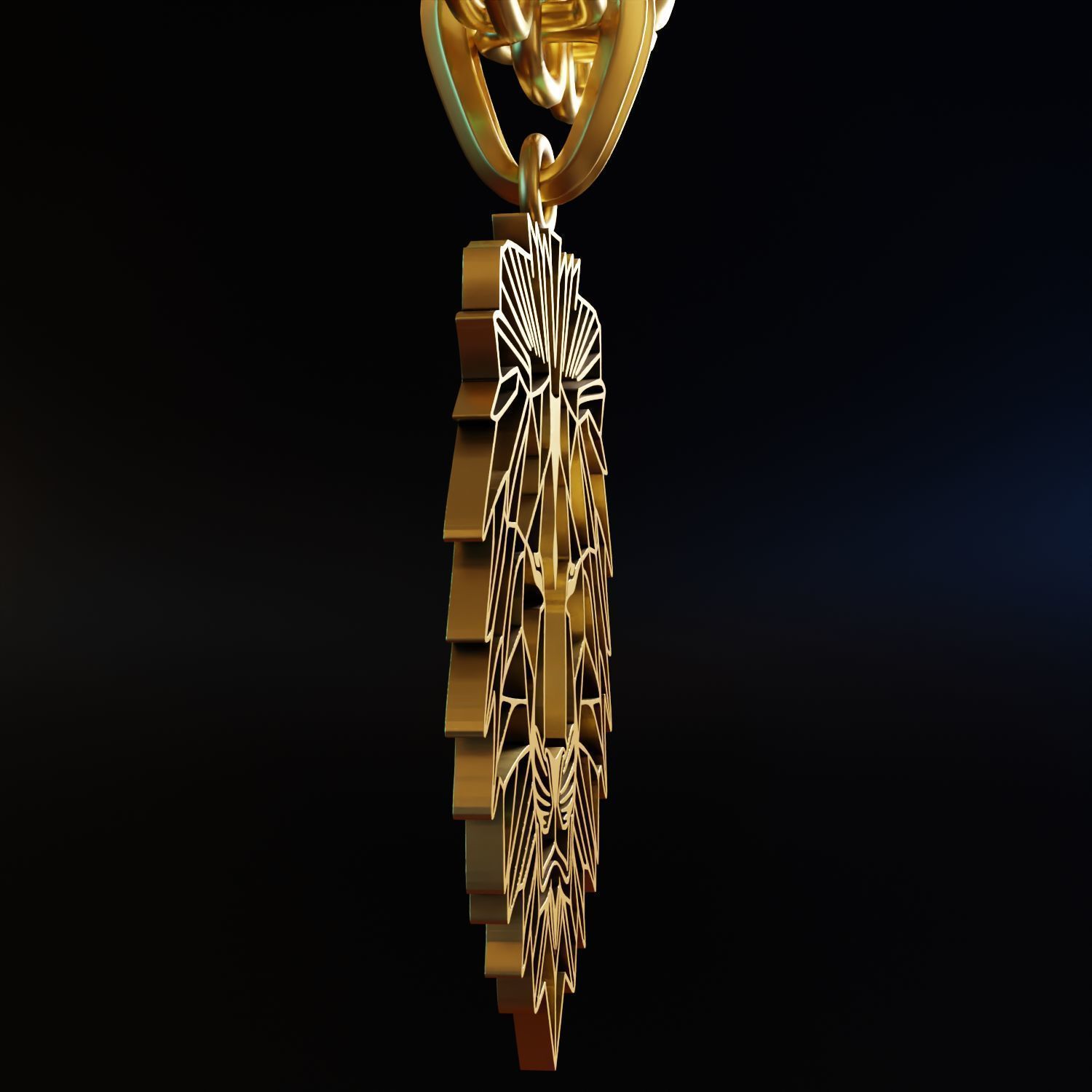 Feline Lion Stylized Pendant Amulet Necklace Design 3D print model_4