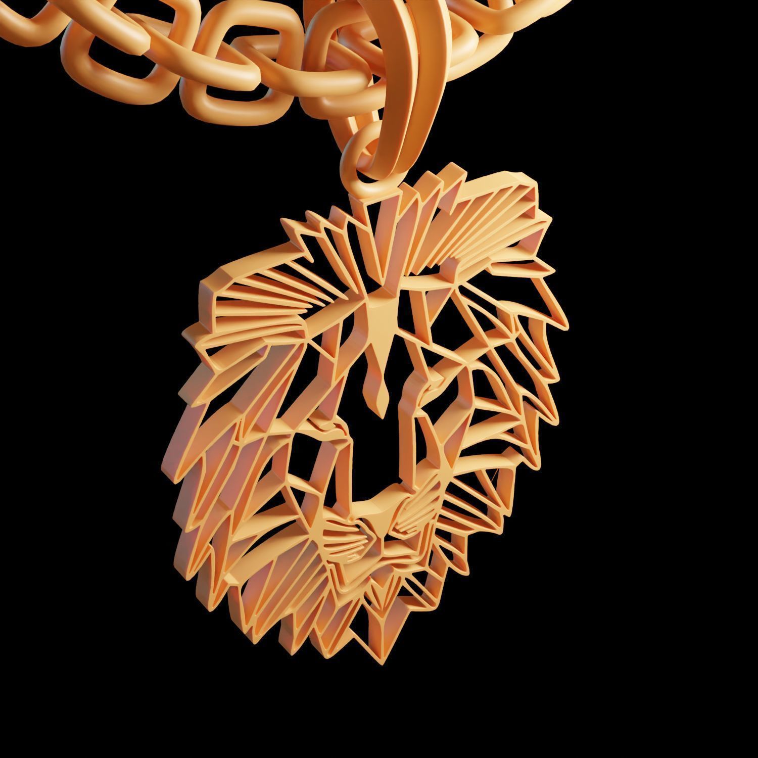 Feline Lion Stylized Pendant Amulet Necklace Design 3D print model_12
