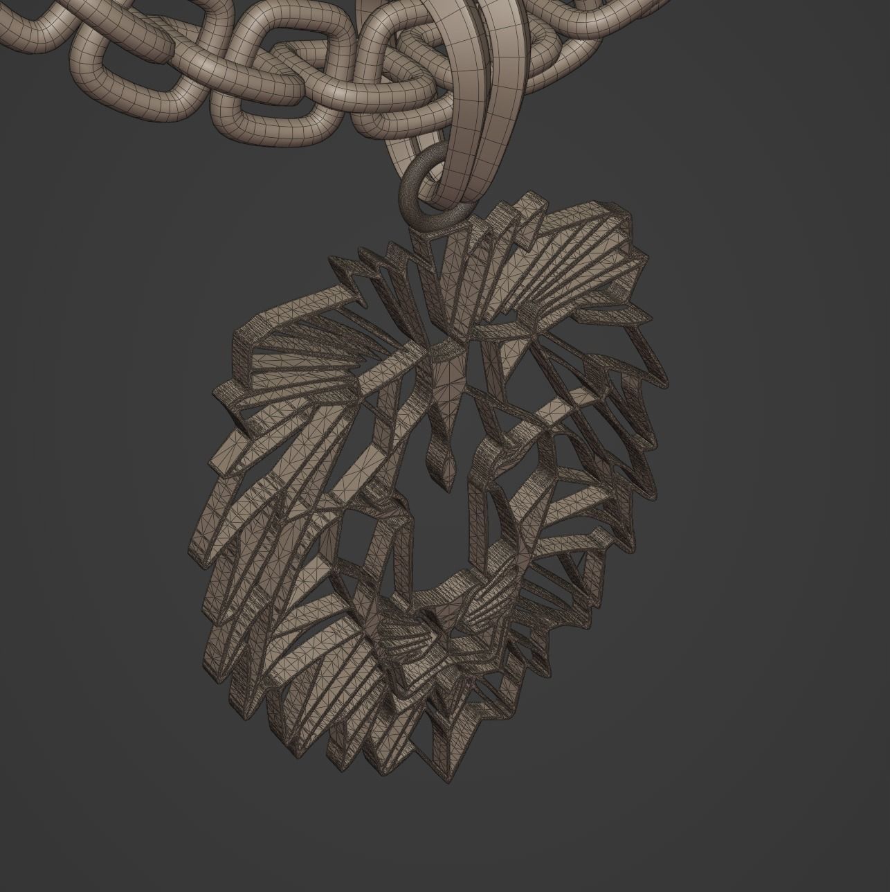 Feline Lion Stylized Pendant Amulet Necklace Design 3D print model_18