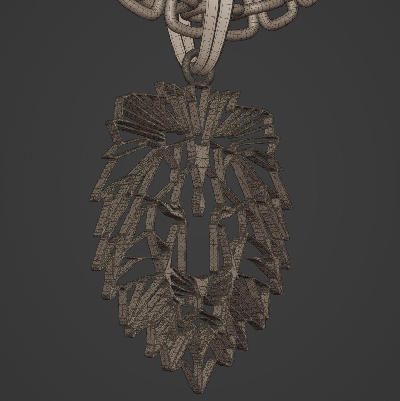 Feline Lion Stylized Pendant Amulet Necklace Design 3D print model_15