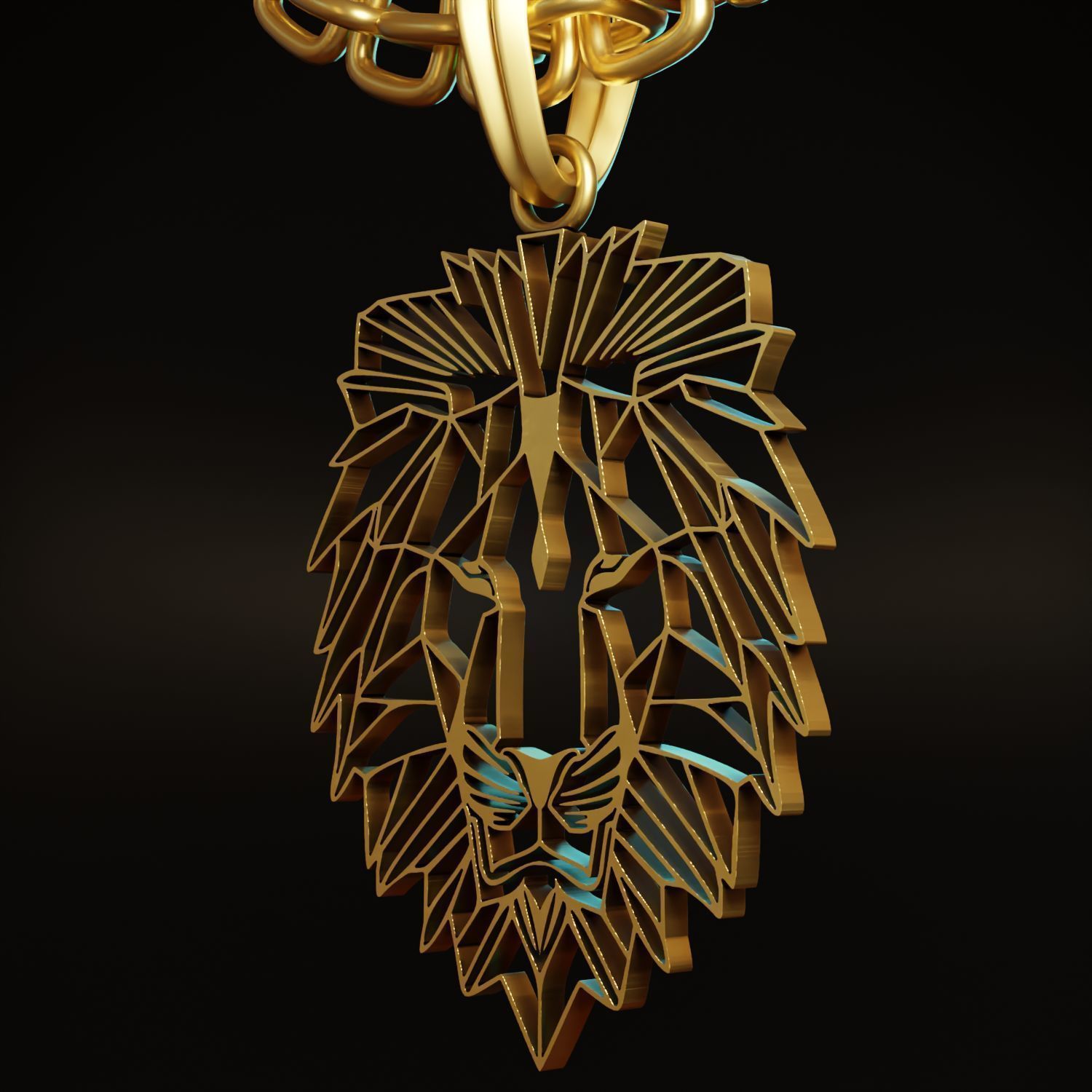 Feline Lion Stylized Pendant Amulet Necklace Design 3D print model_3