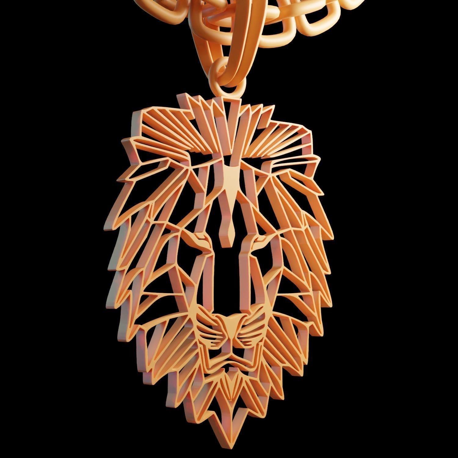 Feline Lion Stylized Pendant Amulet Necklace Design 3D print model_9