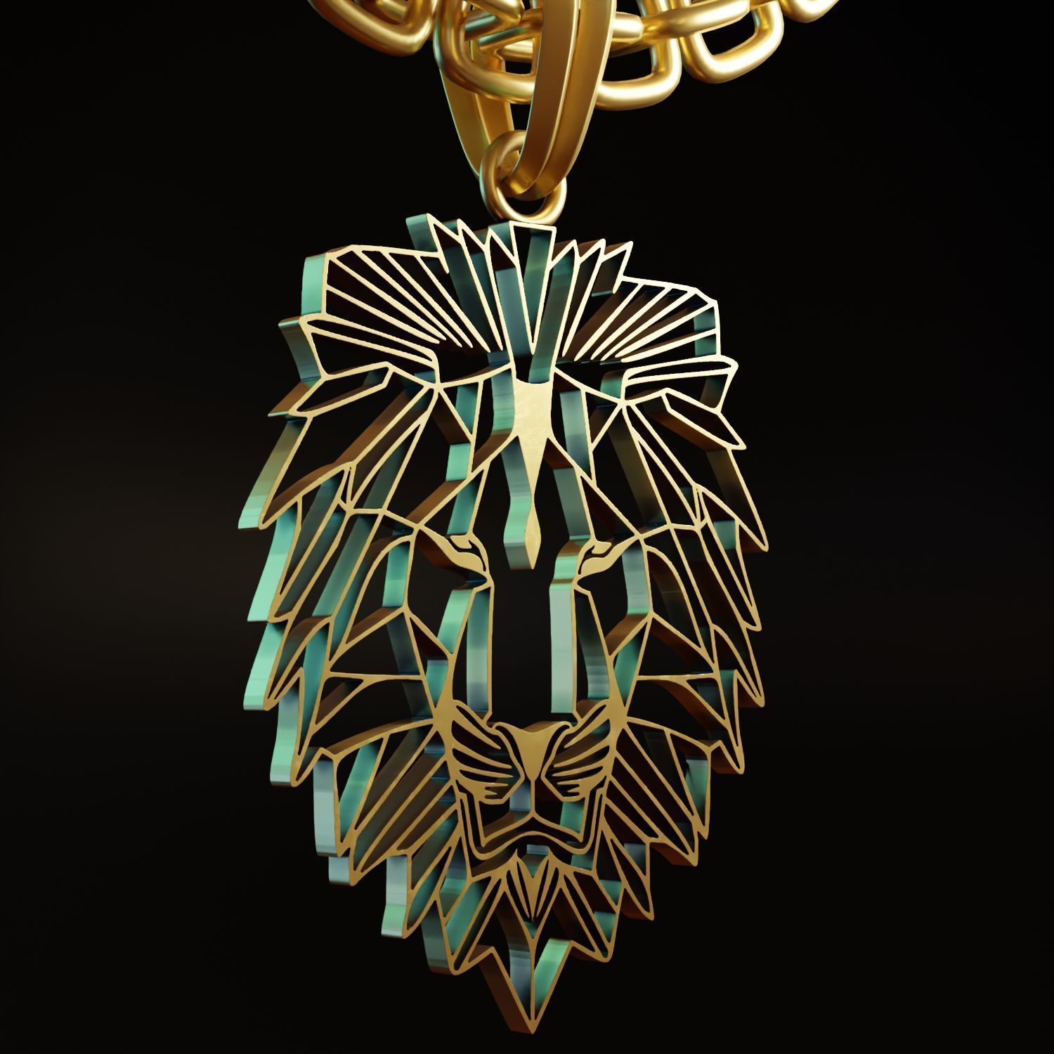 Feline Lion Stylized Pendant Amulet Necklace Design 3D print model_1