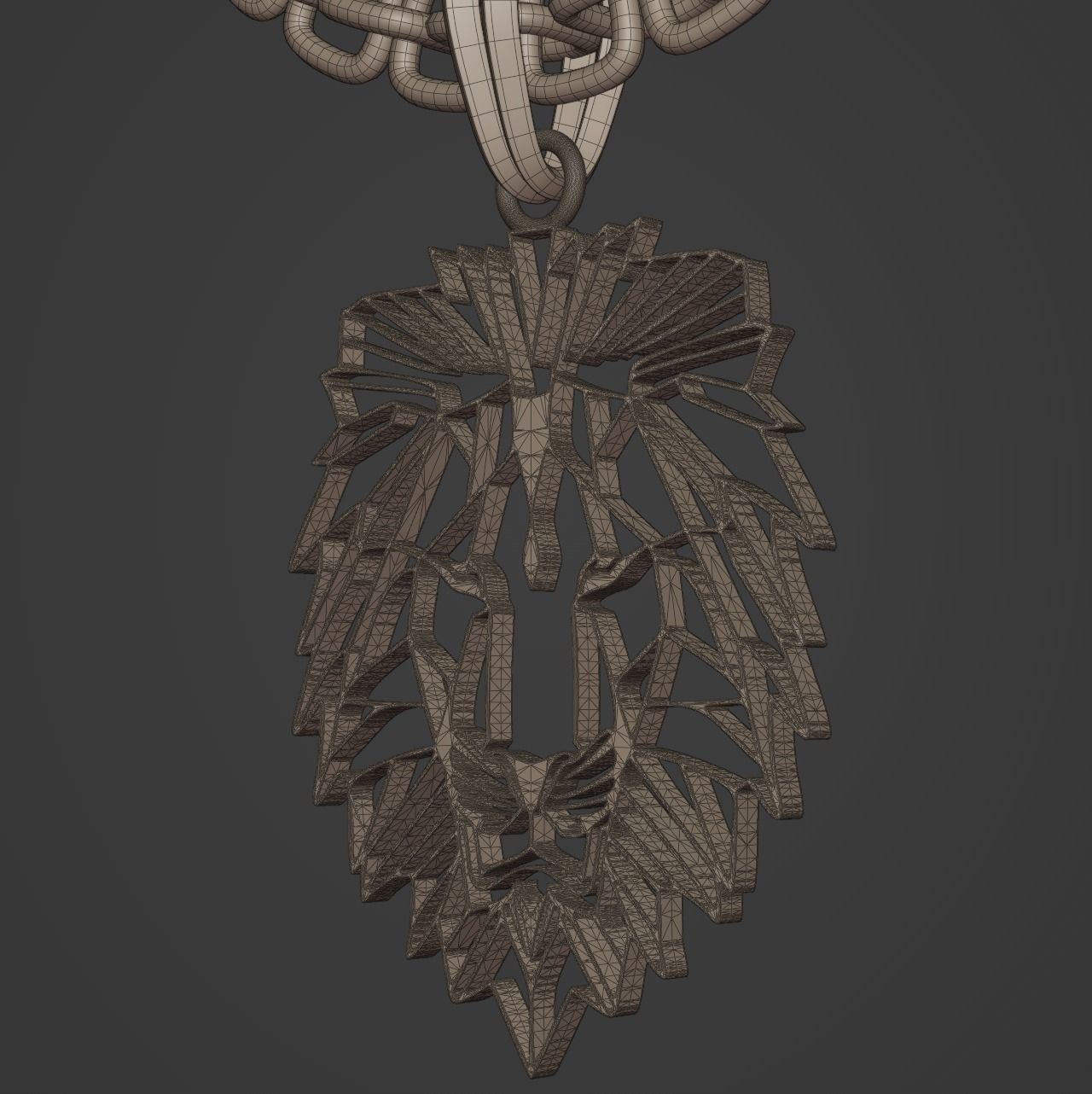 Feline Lion Stylized Pendant Amulet Necklace Design 3D print model_17