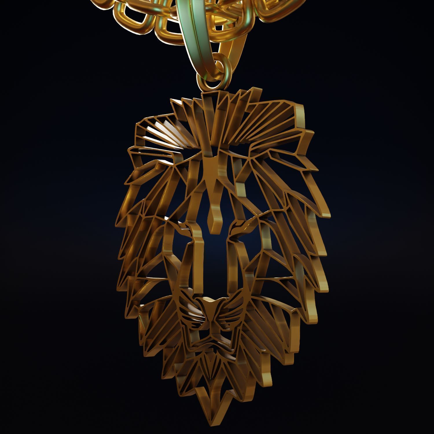 Feline Lion Stylized Pendant Amulet Necklace Design 3D print model_5