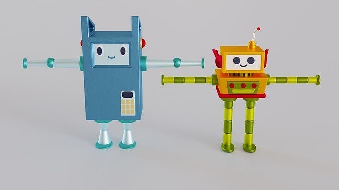 Two robots in cartoon style 3D model