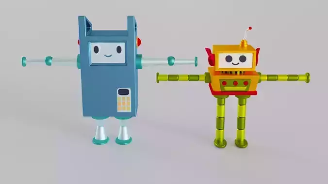 Two robots in cartoon style