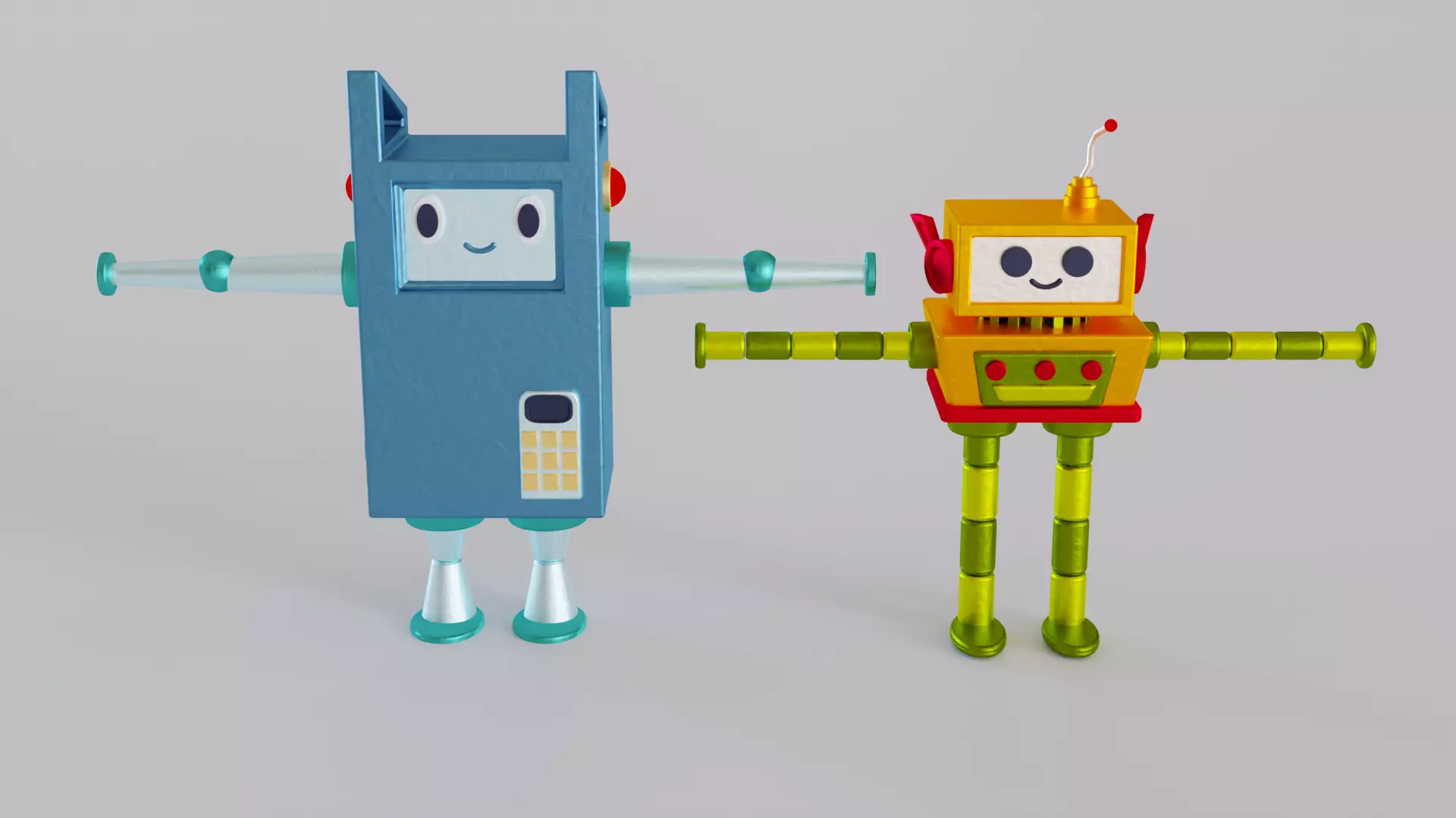Two robots in cartoon style 3D model_0