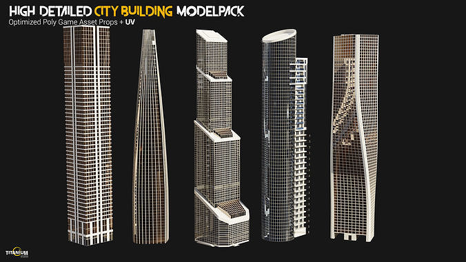 High Detailed Modern City Building Model Pack Low-poly 3D model 7