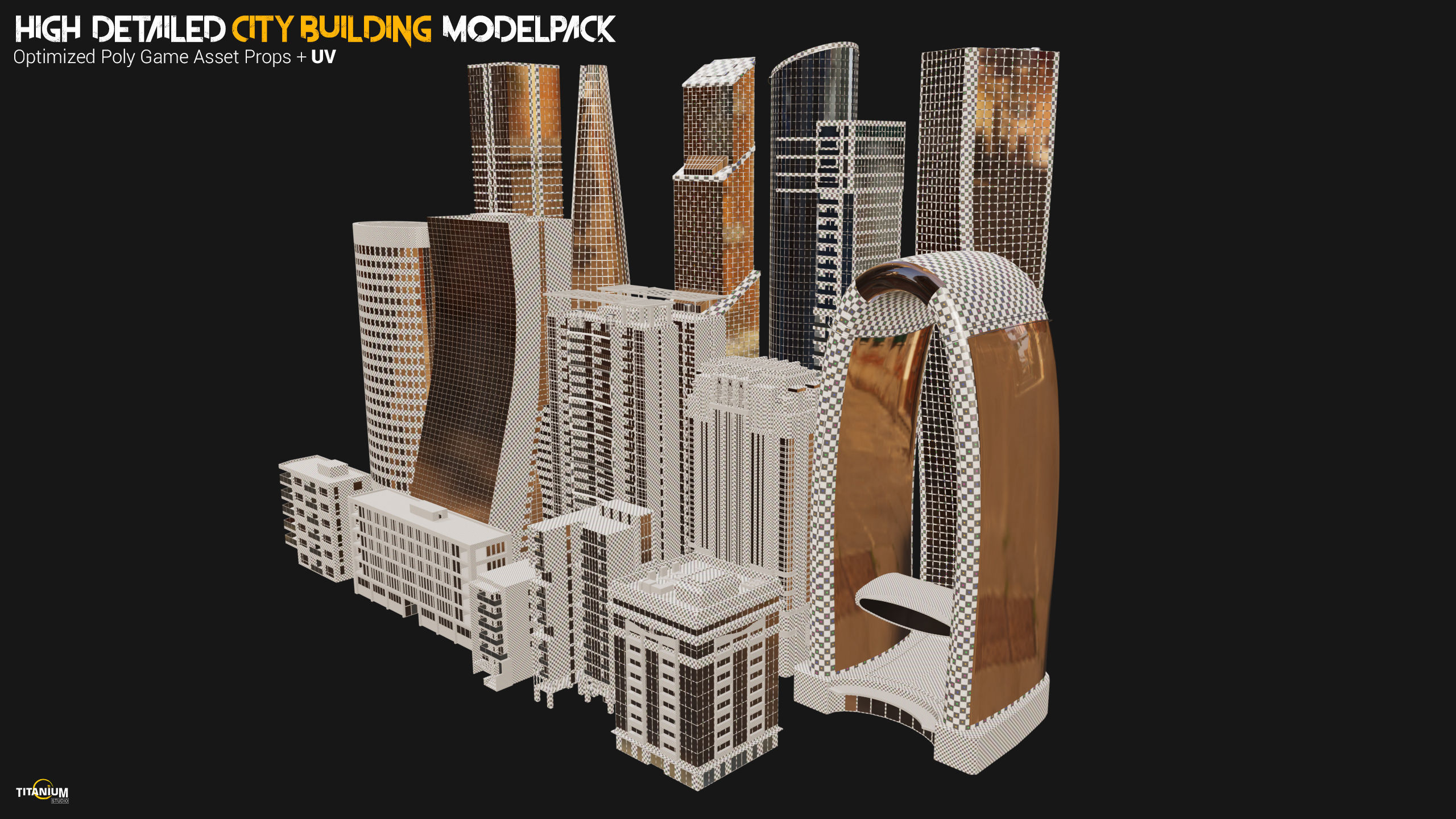 High Detailed Modern City Building Model Pack Low-poly 3D model_9