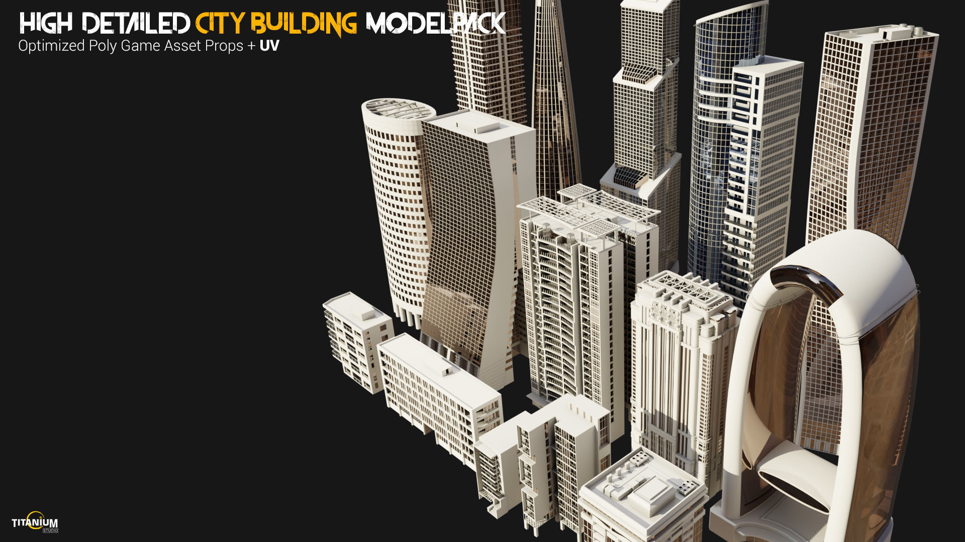 High Detailed Modern City Building Model Pack Low-poly 3D model_2