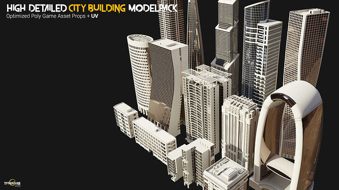 High Detailed Modern City Building Model Pack Low-poly 3D model 5