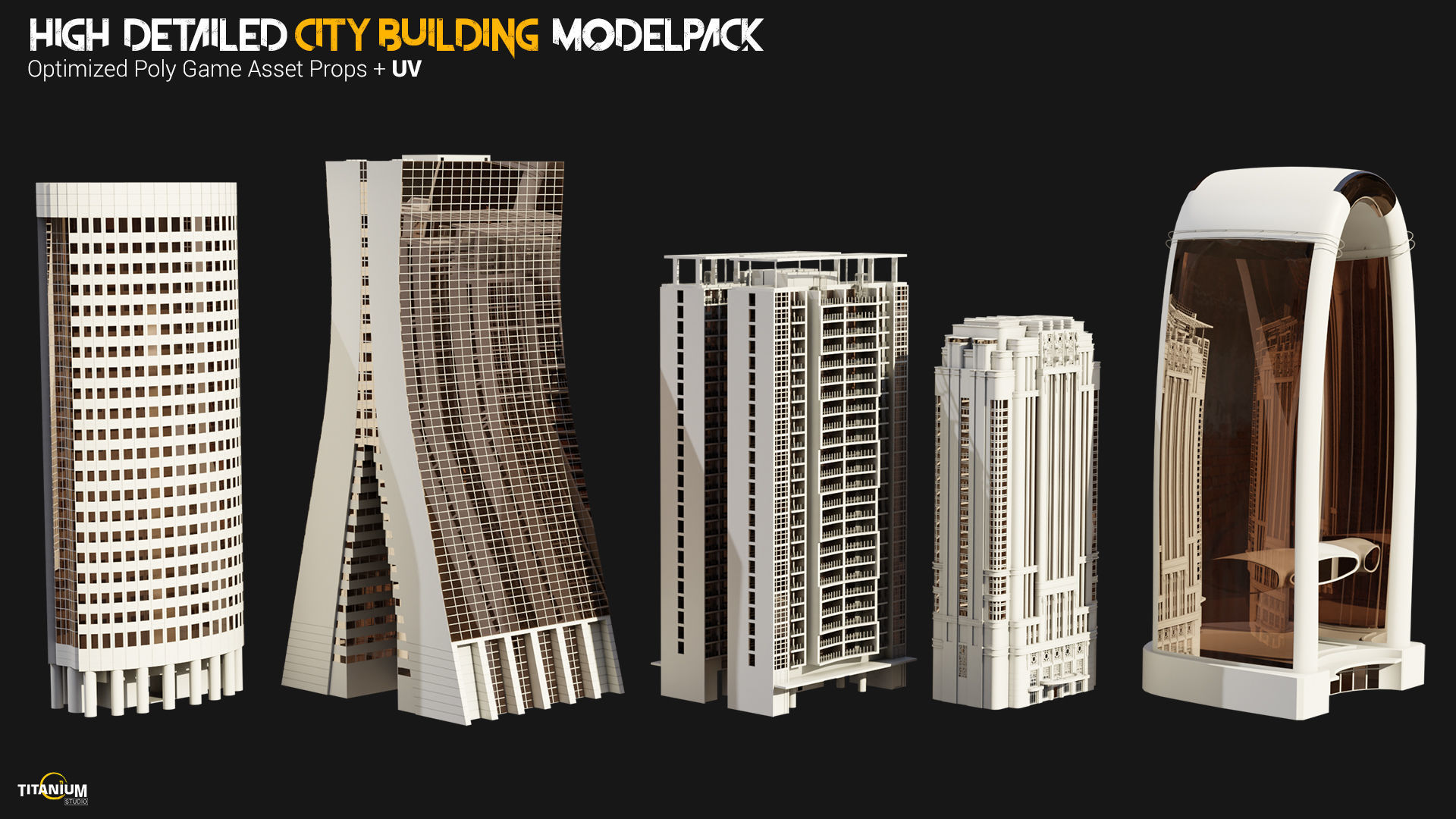 High Detailed Modern City Building Model Pack Low-poly 3D model_1