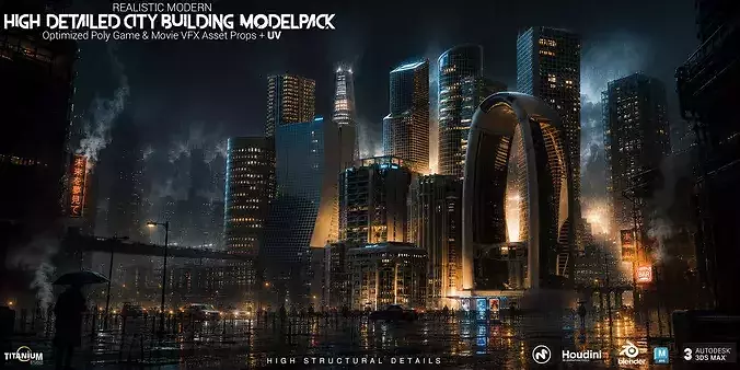 High Detailed Modern City Building Model Pack Low-poly 3D model