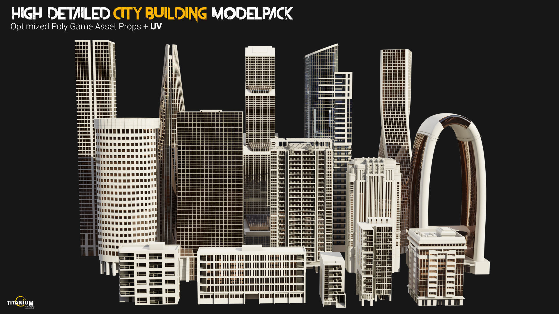 High Detailed Modern City Building Model Pack Low-poly 3D model_3