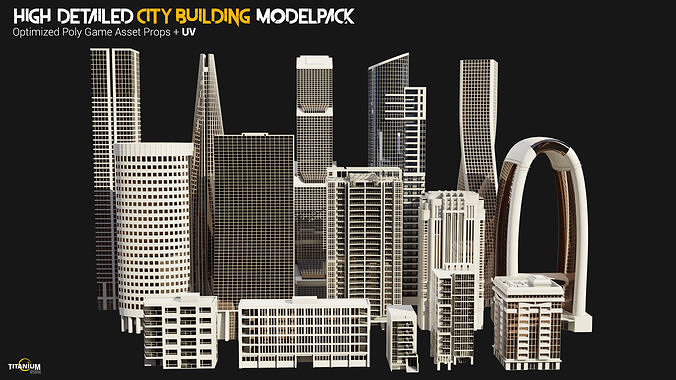 High Detailed Modern City Building Model Pack Low-poly 3D model 6
