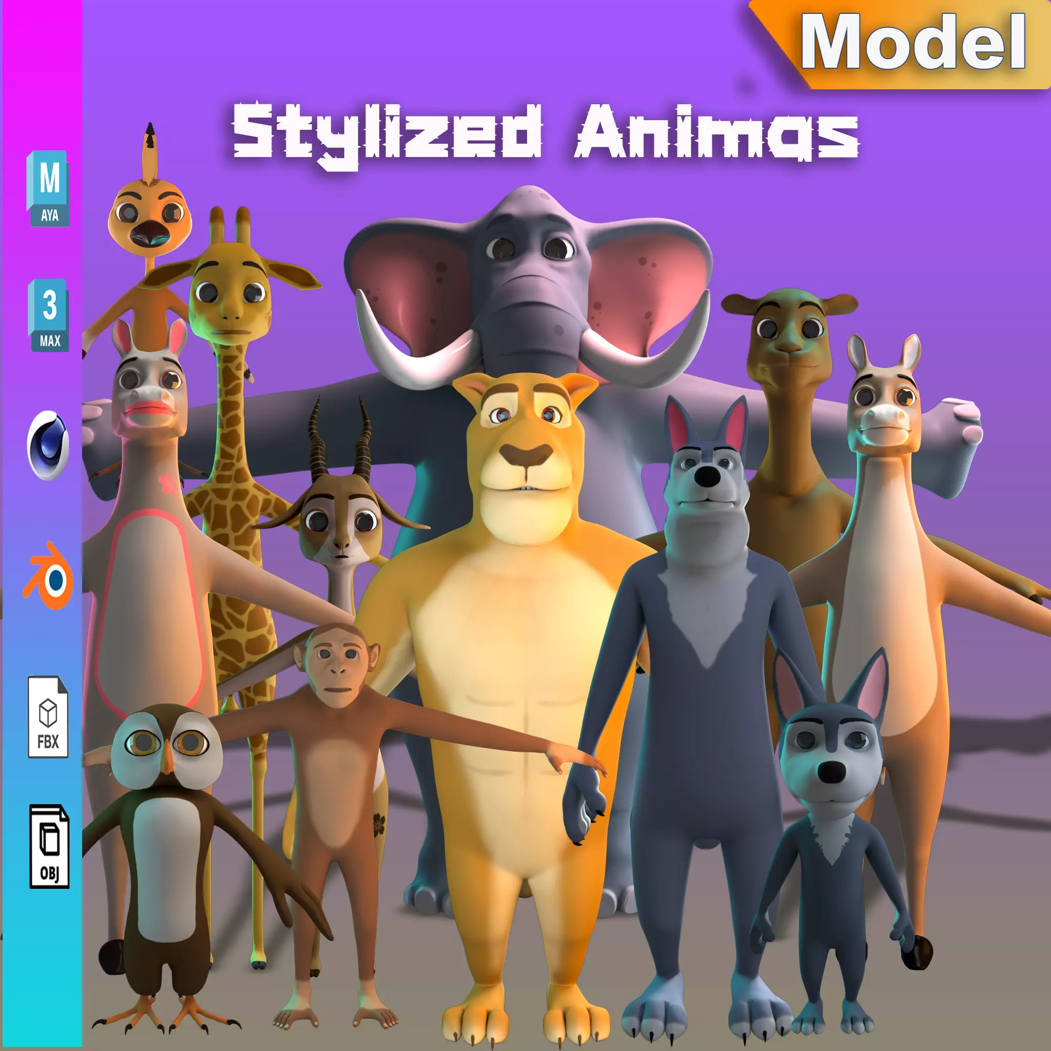 Stylized animals NoRig V1 3D Model Collection_0