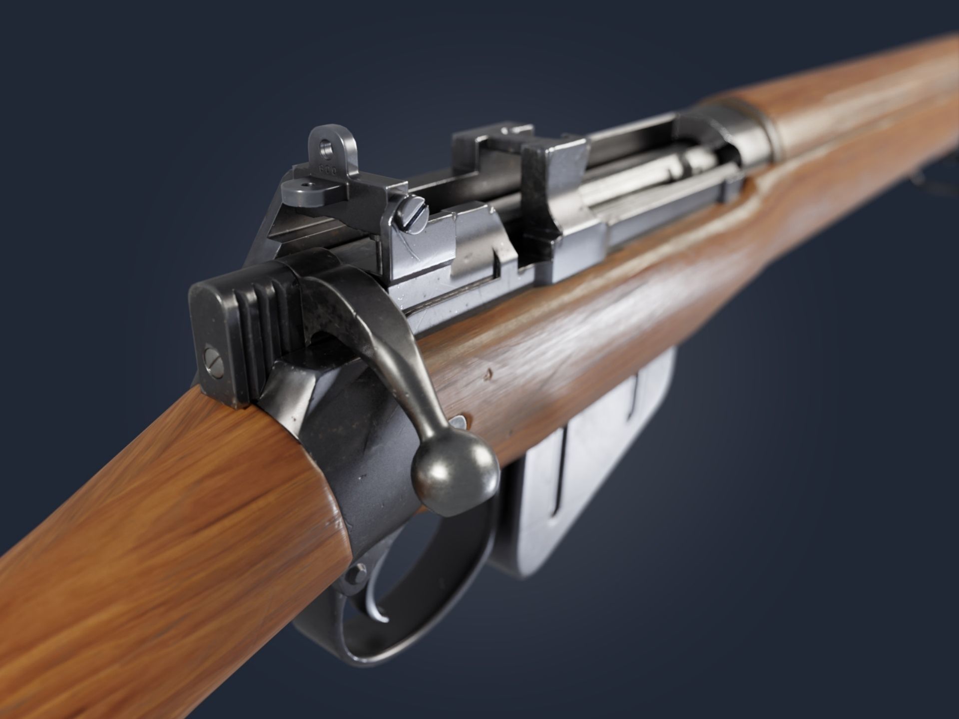 Lee-Enfield No 4 MkI rifle - Game and VFX Ready Low-poly 3D model_6